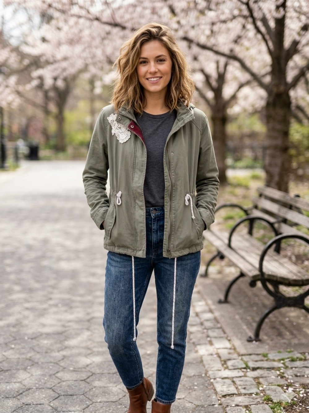 Olive Drawcord Utility Jacket with Hood
